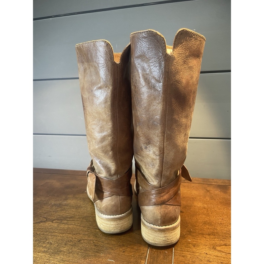 Miss Albright Mid Calf Leather Side Strap Bow Light Brown/Tan Womens 6.5 Boots - Picture 4 of 8